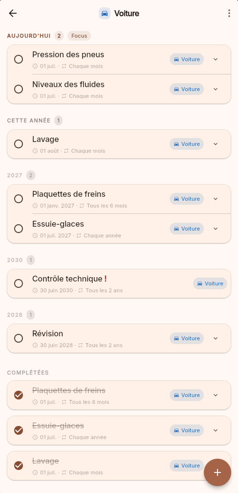 Écran d'une liste de tâches de Flowta.